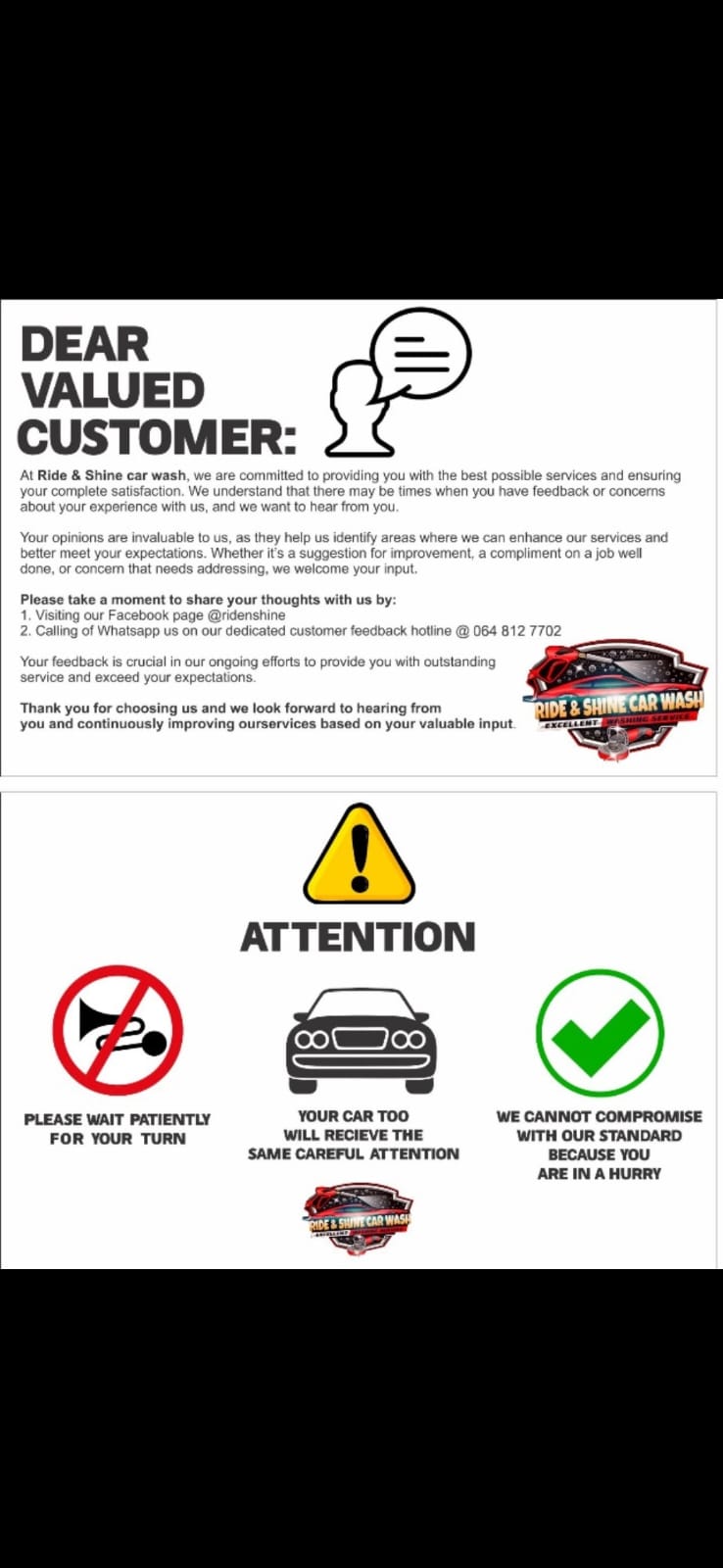 Dear valued customer — feedback and attention notice