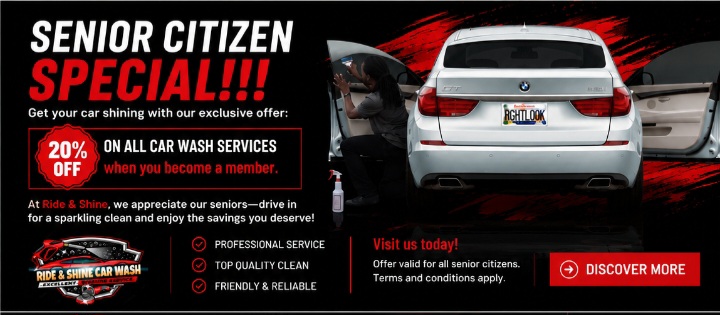 Senior citizen special — 20% off all car wash services